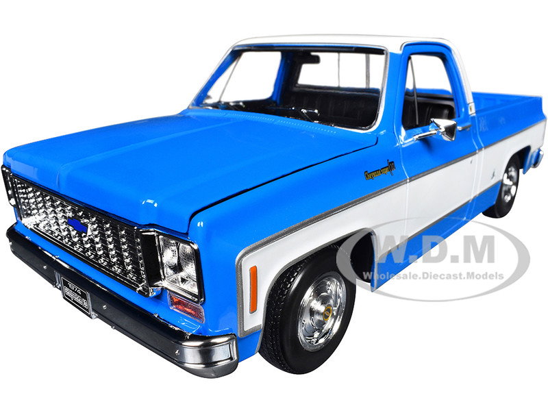1974 Chevrolet C10 Cheyenne Super Pickup Truck Blue and White "Special Edition" Series 1/18 Diecast Model Car by Maisto