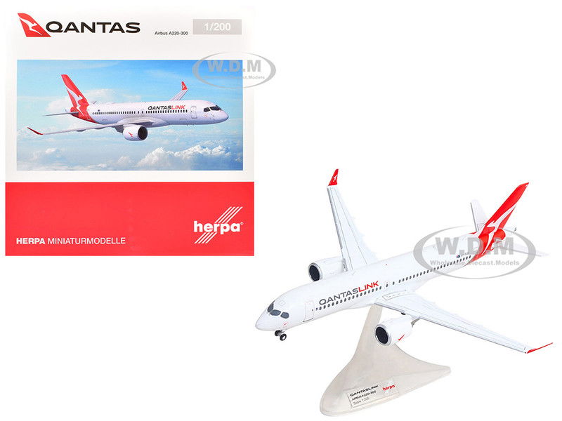 Airbus A220-300 Commercial Aircraft "QantasLink" (VH-X4B) White with Red Tail 1/200 Diecast Model Airplane by Herpa