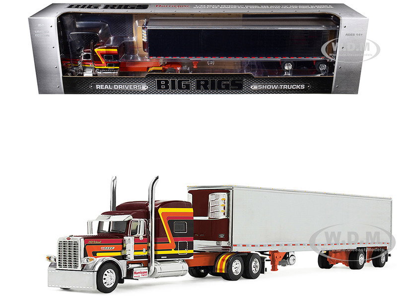 Peterbilt 389 Pride-N-Class with 70" Mid-Roof Sleeper and 53' Utility Trailer with Reefer "Hurricane Express" Brown with Stripes "Big Rigs" Series II #4 1/64 Diecast Model by DCP/First Gear