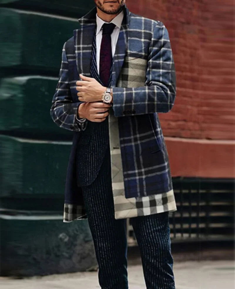 Mens Solid Color Single Breasted Lapel Long Coat