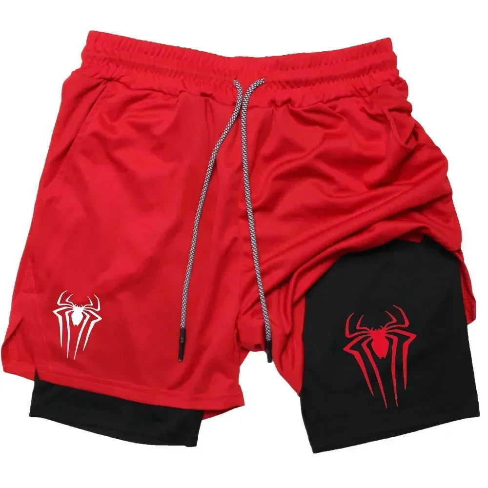 Mens Y2K Spider Print Compression Shorts - 5-Inch Quick-Dry Gym Traini