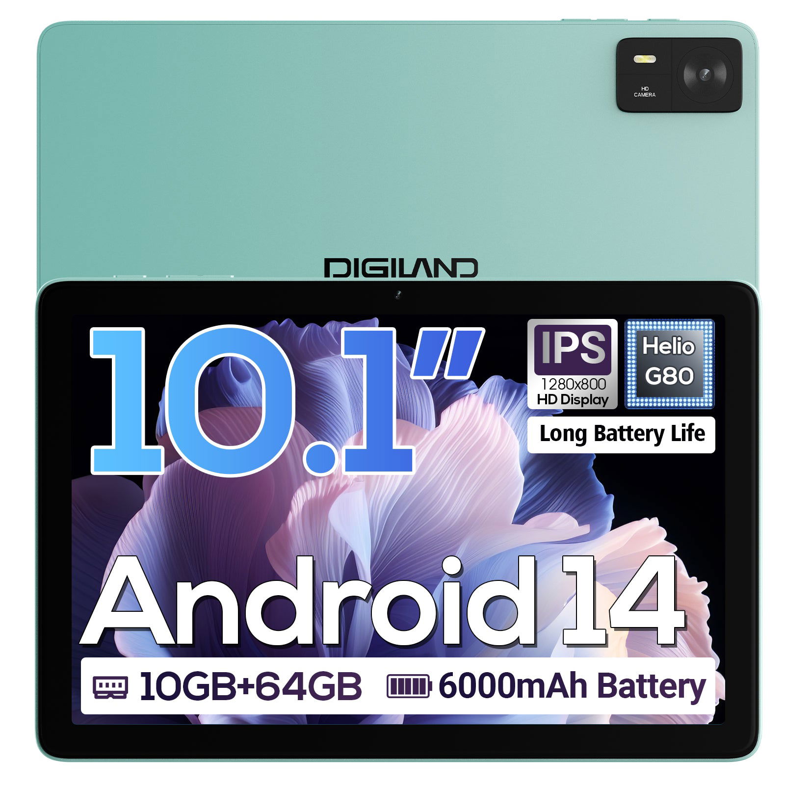 DigiLand 10.1" Android 14 Tablet | 10GB RAM (4GB+6GB Expansion)
