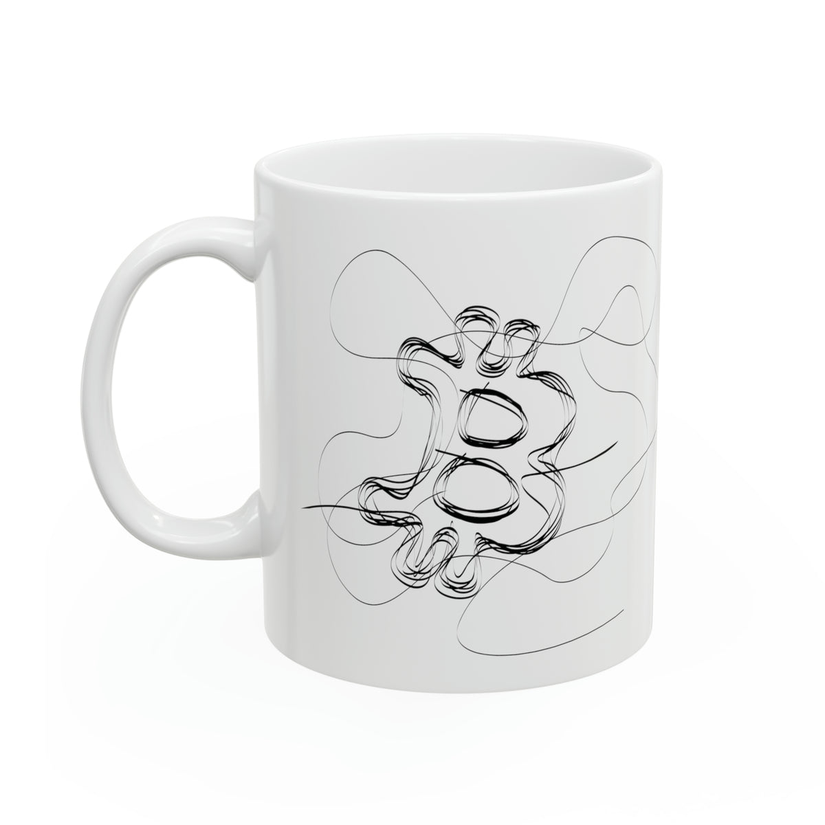 Bitcoin Line Art BW Ceramic Mug, 11oz