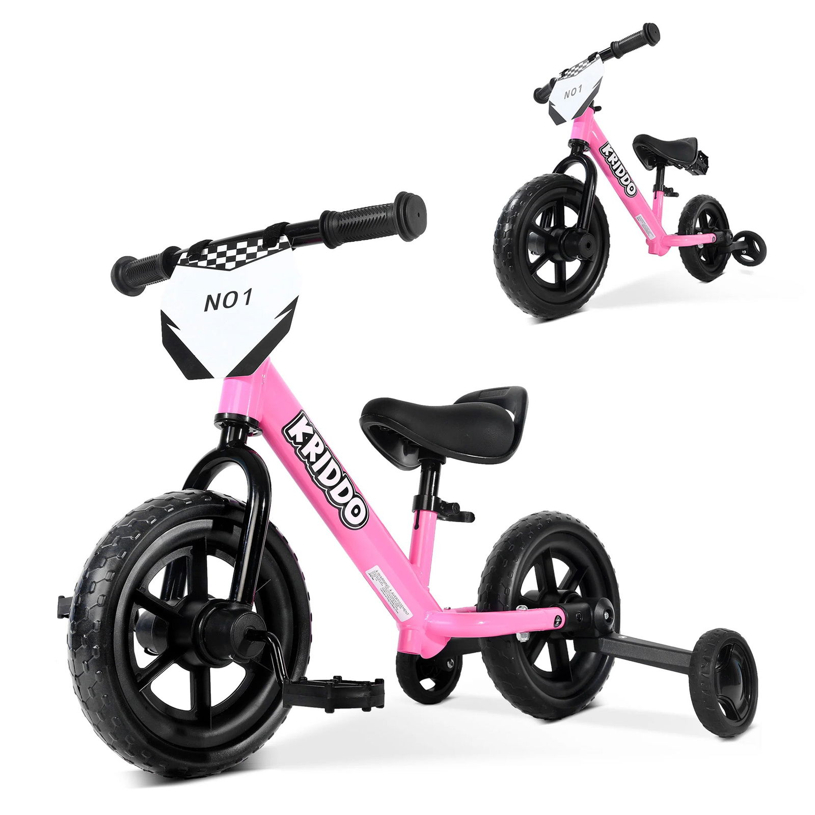 KRIDDO Toddler Balance Bike with Removable Training Wheels for 18 Mont