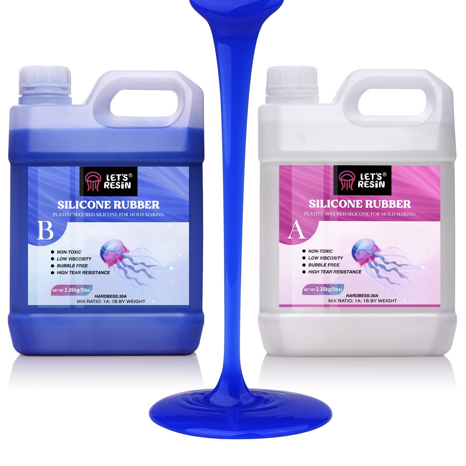 LET'S RESIN Silicone Mold Making Kit, 30A Liquid Silicone Rubber, 32 oz Non-Toxic, Odorless - 1:1 Mixing Ratio Silicone for DIY Resin Mold, Casting, Candle Making Molds, Soap Making Molds(Blue)