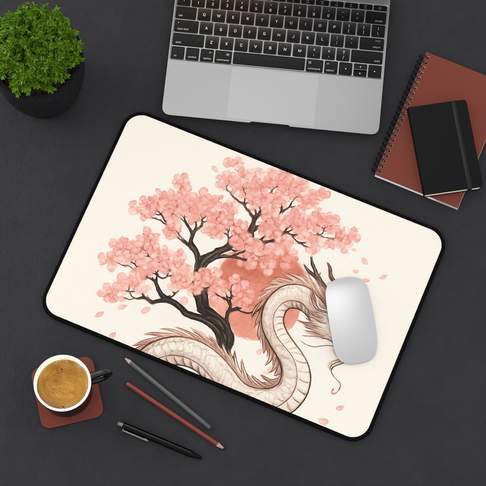 Serene Dragon Desk Mat | Japanese-Inspired Office Decor, Gaming Access