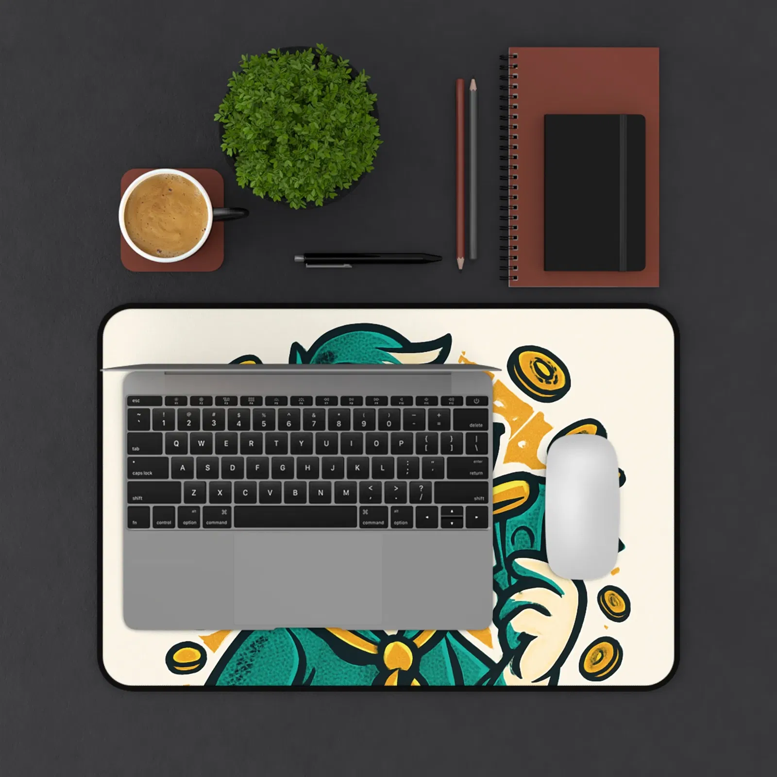 Playful Money-Themed Desk Mat with Cartoon Duck Design, Office Decor, 