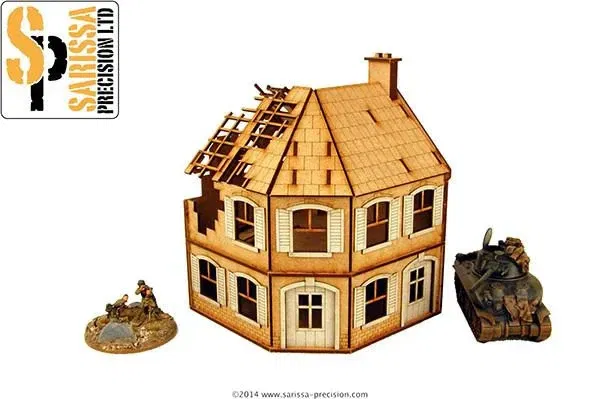 Corner Terrace House Destroyed - Pre-Cut MDF - Warlord Games Sarissa P