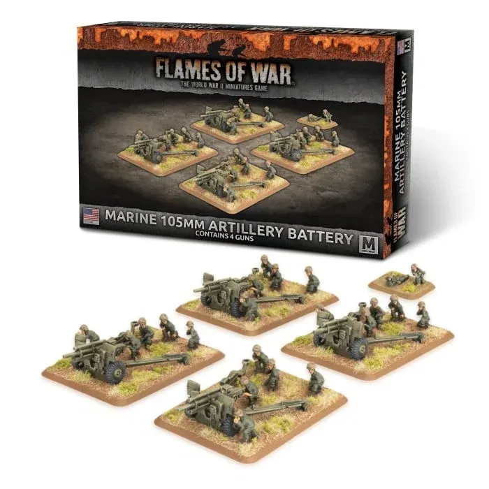 American Marine 105mm Artillery Battery - Mid-War - Brand New - Flames