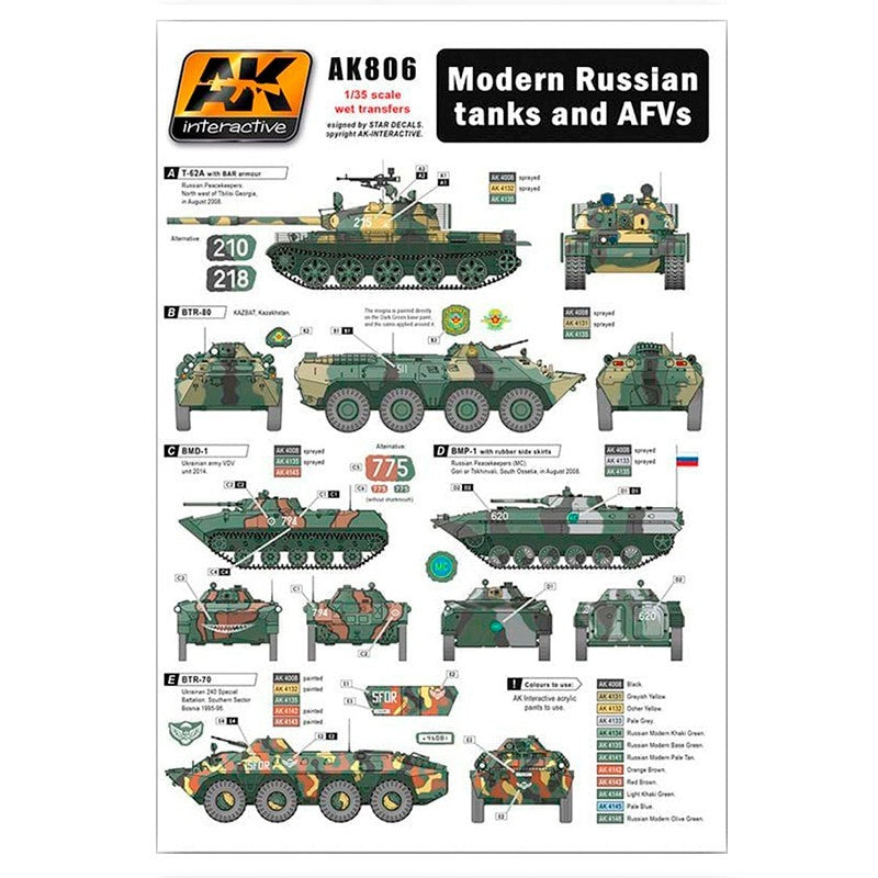 Modern Russian Tanks and AFVs Transfers - AK Interactive - Brand New