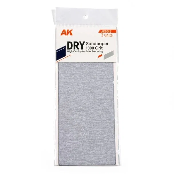 Dry Sandpaper 1000 Grit (3pcs) - Hobby Tools - AK Interactive - Brand 