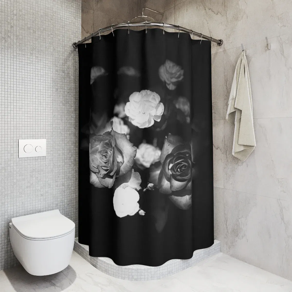 Stunning Designer Shower Curtain featuringBlack and White Close up of Roses